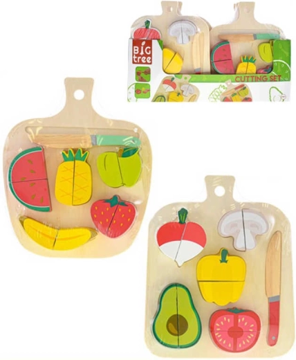 Set din lemn pentru tăiat fructe sau legume cu arici (Velcro) și cuțit