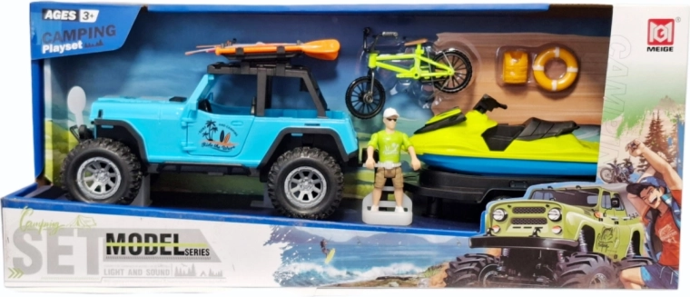 Set de camping cu mașină de teren, remorcă și jet ski