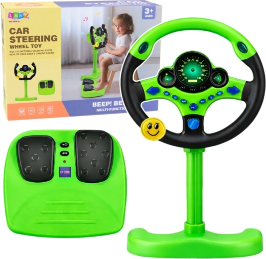 Volan interactiv pentru copii cu suport și pedale, verde
