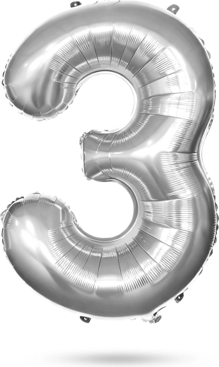 Balon din folie pentru aniversare, cifra 3, argintiu, 85 cm