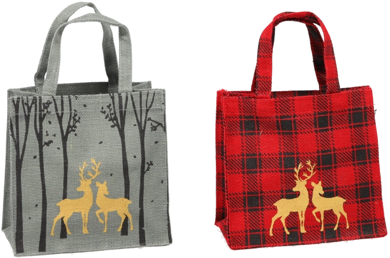 Geantă de Crăciun din iută cu motiv ren 20 × 20 × 10 cm (mix de culori)