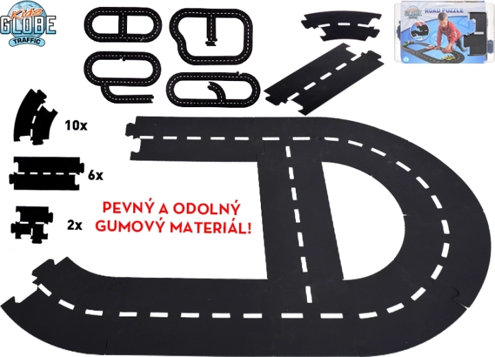 Kids Globe Traffic pistă auto – drum de cauciuc flexibil, 18 piese