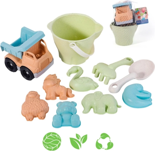 woopie green set ecologic pentru nisip cu camion, 11 piese