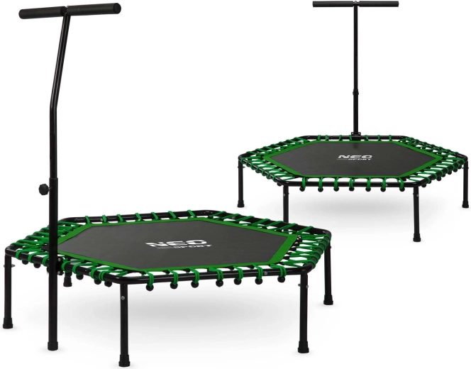 Trambulină fitness hexagonală Neo-Sport cu mâner, 127 cm, verde