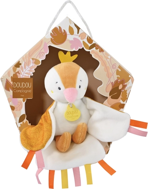 Set cadou Doudou – păsărică muzicală de pluș 23 cm – galben