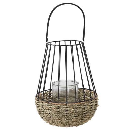 Lampion metalic negru-maro cu inserție de sticlă 30 × 47 cm