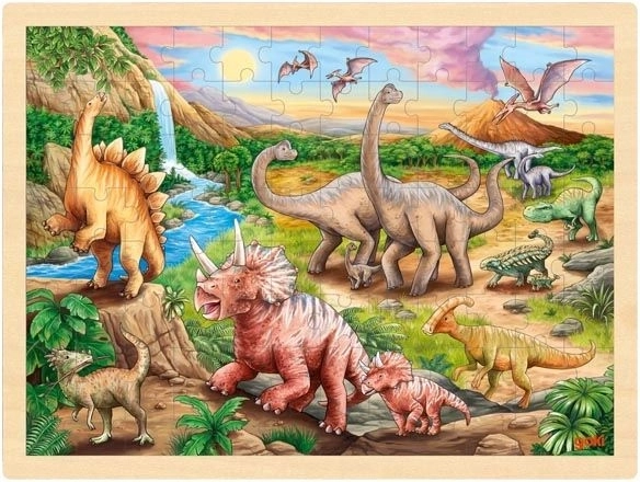 Goki puzzle din lemn Traseul dinozaurilor, 96 piese