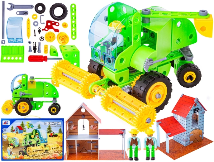 Set de construcție fermă 8 în 1 (153 de piese) – combină, hambar și tractor