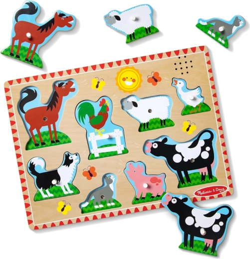 Puzzle din lemn cu sunete – animăluțe de la fermă Melissa & Doug