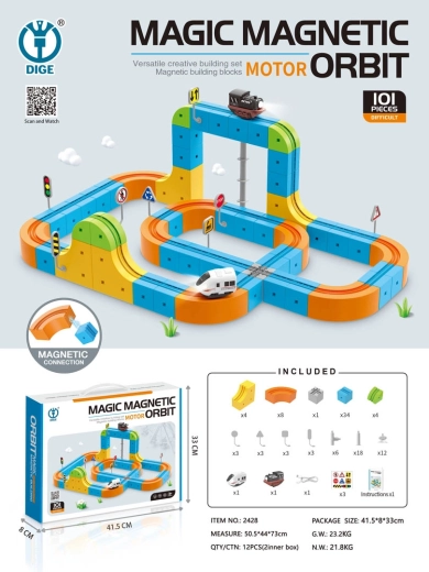 Șină magnetică colorată pentru trenulețe – 101 piese