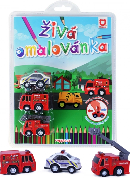 Planșă de colorat interactivă – Salvatori – set de 3 mașinuțe cu mecanism pull-back