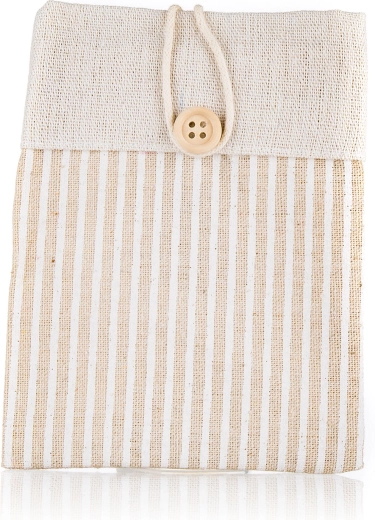 Săculeț decorativ din bumbac Nature cu dungi, maro deschis 10,5 × 14 cm