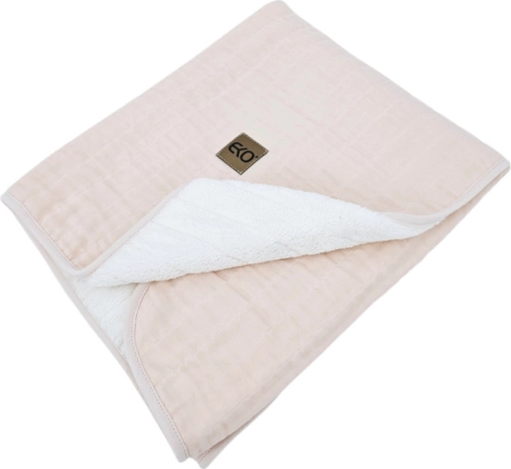 Pătură muselină EKO cu blăniță, roz 75 × 90 cm