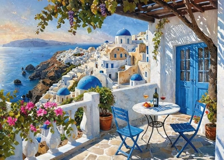 Puzzle Cherrypazzi Santorini Blues cu 1.000 de piese