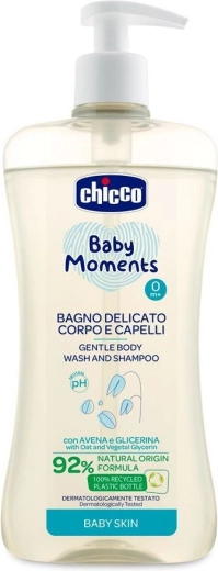 Chicco șampon delicat pentru păr și corp Baby Moments 92% ingrediente de origine naturală 500 ml