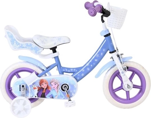 Bicicletă pentru copii Disney Frozen 12" cu roți ajutătoare și coșuleț
