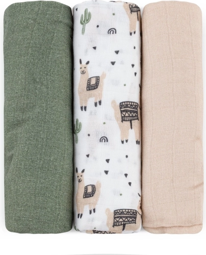 Petite&Mars set de scutece din muselină de bambus Moussy llama vibes 68 × 68 cm (3 buc.)