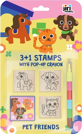 Ștampile 3+1 cu creion cerat pliabil – animale domestice