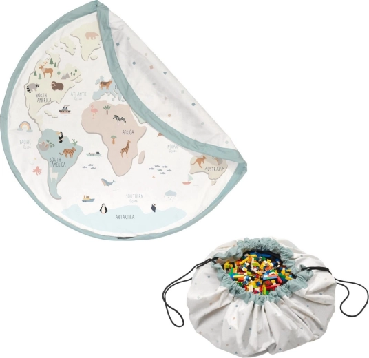 Play&Go Noomad original pătură de joacă și sac pentru jucării world map colour