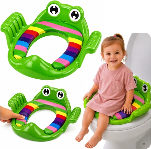 Reductor WC pentru copii (reductor pentru toaletă) broscuță cu șezut moale și mânere laterale, verde