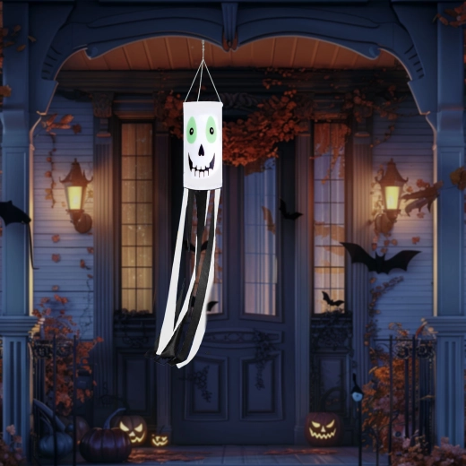 Șosetă de vânt de Halloween în formă de fantomă, albă, 122 cm