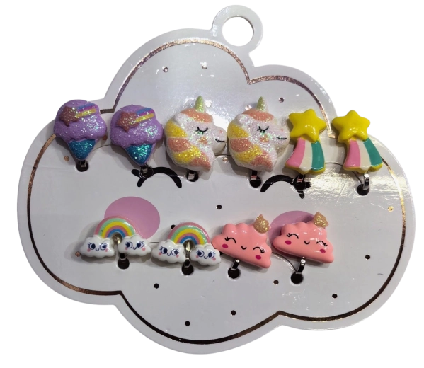 Set Pink de cercei pentru copii cu norișori și dulciuri – 5 perechi