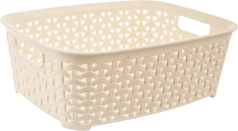 Coș din plastic tip ratan Hobby, crem, 26 × 19 × 9 cm