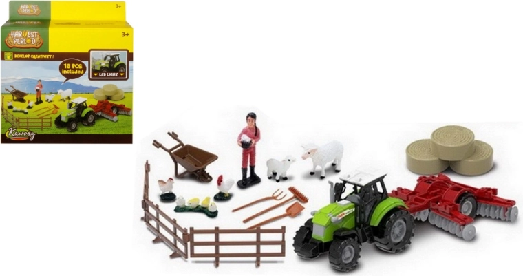 Set agricol cu tractor cu lumină și sunet și accesorii
