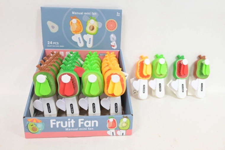 Evantai de mână cu fructe (4 modele) – display de vânzare 24 buc.