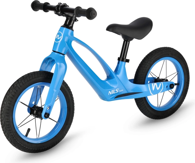 Bicicletă de echilibru pentru copii cu roți LED NILS Fun RB901, anvelope pneumatice de 12", albastră