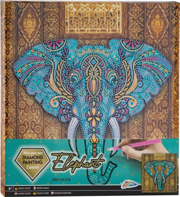 Pictură cu diamante pe ramă elefant 30 × 30 cm