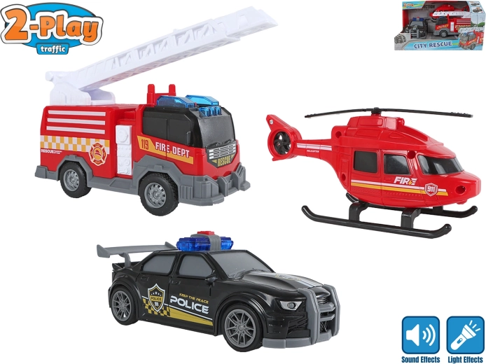 Set de vehicule de intervenție 2-Play Traffic (lumină și sunet) - 3 buc