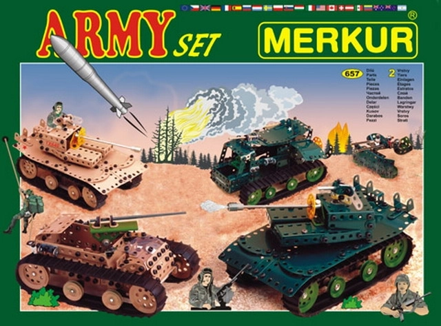 Set de construcție Merkur Army 674 piese, cutie cu două straturi 36 × 27 × 5,5 cm