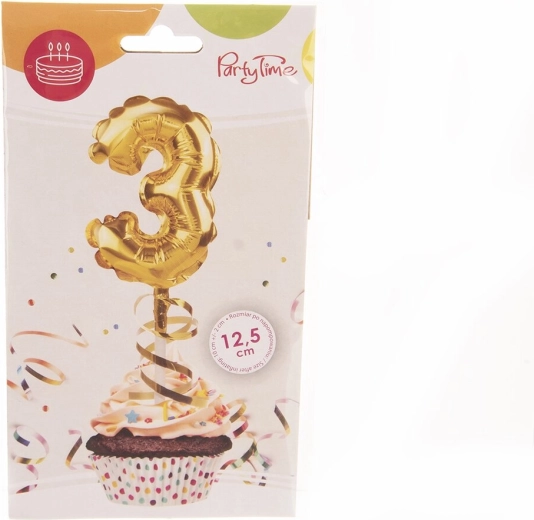 Balon din folie numărul 3 cu motiv de tort, auriu, 12,5 cm
