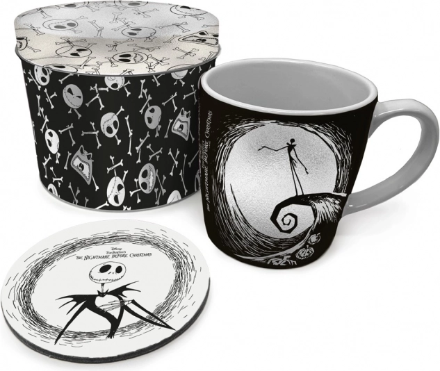 Set cadou THE NIGHTMARE BEFORE CHRISTMAS – cană 315 ml, suport de pahar din plută și cutie metalică