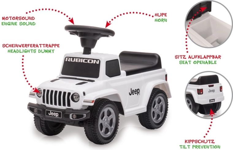 Mașinuță de împins pentru copii Jeep Gladiator albă