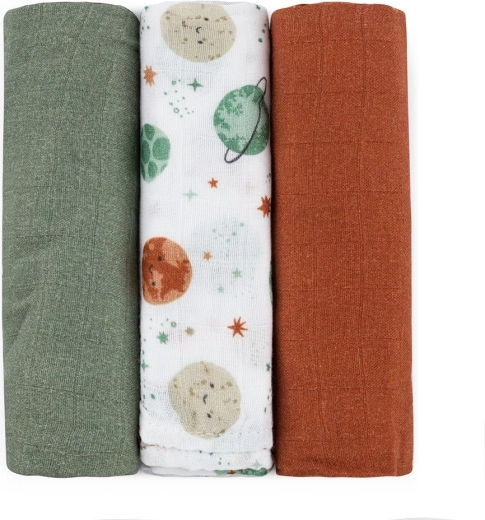 Petite&Mars scutece muselină din bambus Moussy Celestial Planets 68 × 68 cm (3 buc)