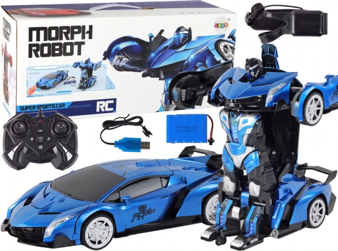 Mașină robotică transformabilă R/C 1:10 Control prin gesturi Albastru