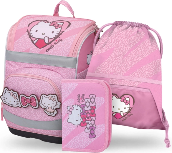 Set pentru școală Baagl Zippy Plus Hello Kitty Sweet Leopard – ghiozdan tip servietă, penar și săculeț