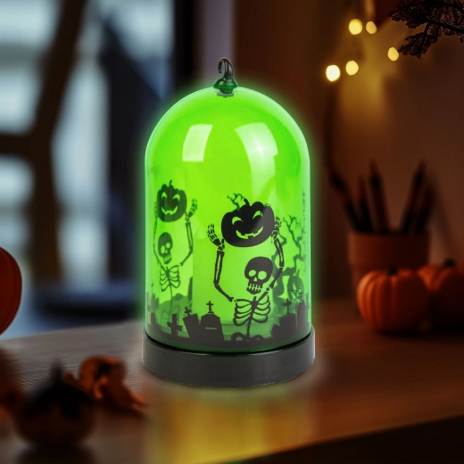 Felinar LED de Halloween cu model de schelet, verde