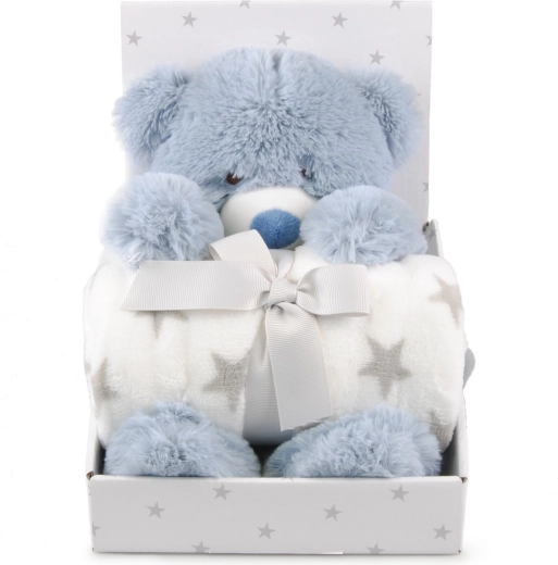 Pătură din fleece Carlo Baby cu ursuleț Teddy Blue - 1 bucată