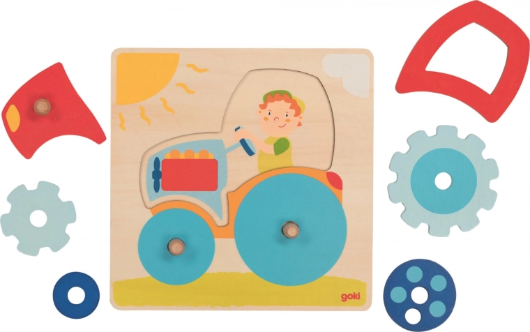 Goki puzzle din lemn tractor, 6 piese