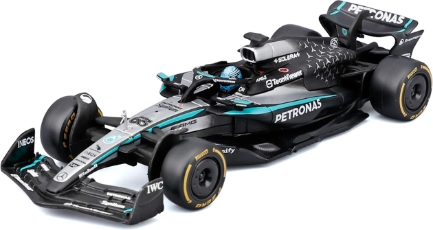 Model Bburago Formula 1 Mercedes‑AMG Petronas W16 2025 George Russell în cutie acrilică (1:43)