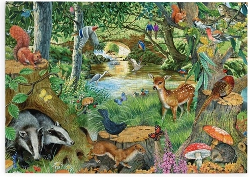 HOP Puzzle Animăluțe de pădure lângă râu, 500 de piese mari