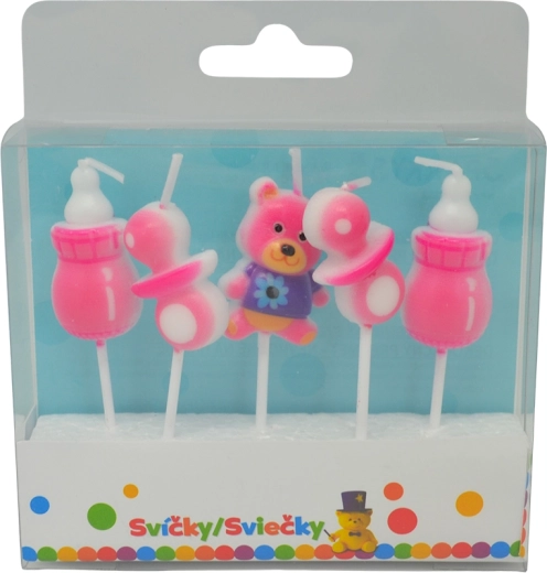 Lumânări de aniversare pentru fetițe cu suport, 5 buc.