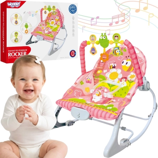 Woopie Baby leagăn vibrațional roz pentru bebeluși cu bară de jucării