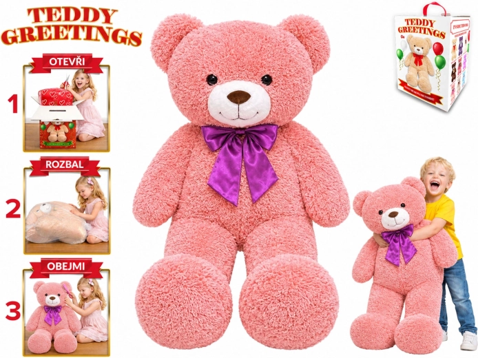 Teddy Greetings ursuleț de pluș cu fundă 120 cm roz - 1 bucată