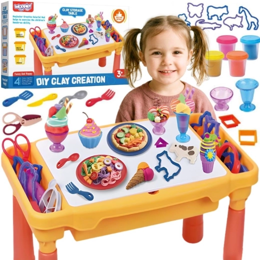 Măsuță creativă Woopie cu plastilină, compartimente și forme (40 piese)