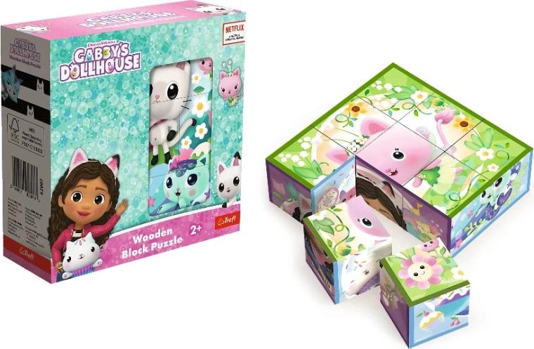 Puzzle din cuburi din lemn Gabby's Dollhouse