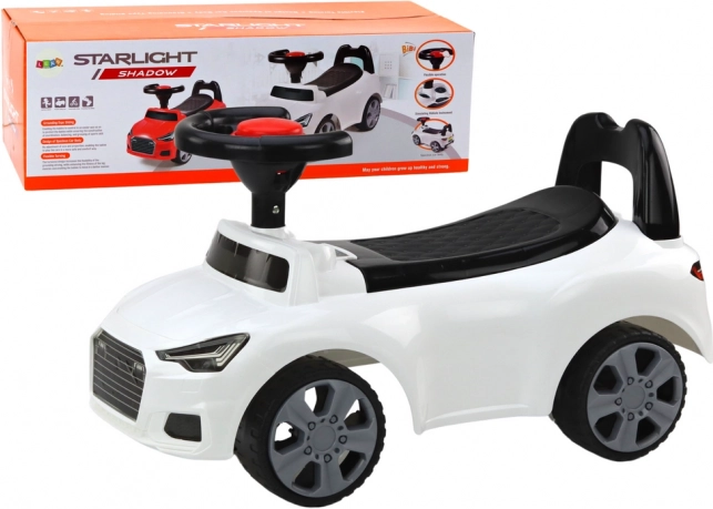 Împingător auto cu spătar și claxon – alb